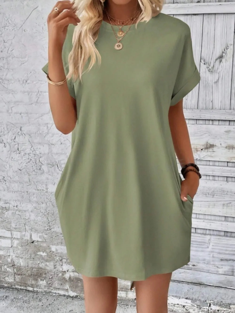 Short Sleeve Mini Tee Dress with Pockets