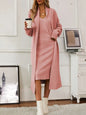V-Neck Cami Dress and Open Front Cardigan Sweater Set Dusty Pink One Size