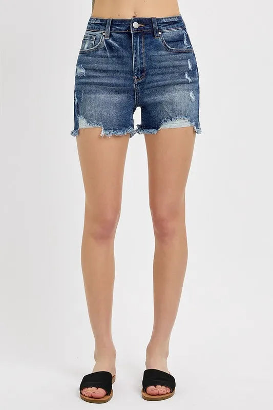 Distressed Raw Hem Denim Shorts