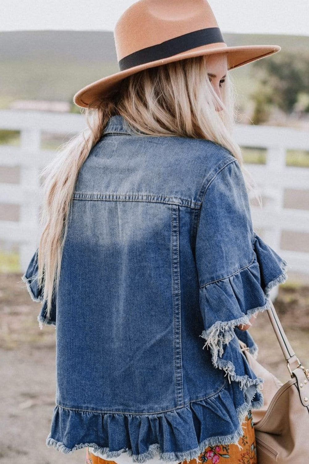 Raw Edge Ruffled Denim Jacket   