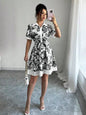 Floral Print Button-Front Shirt Dress Black S