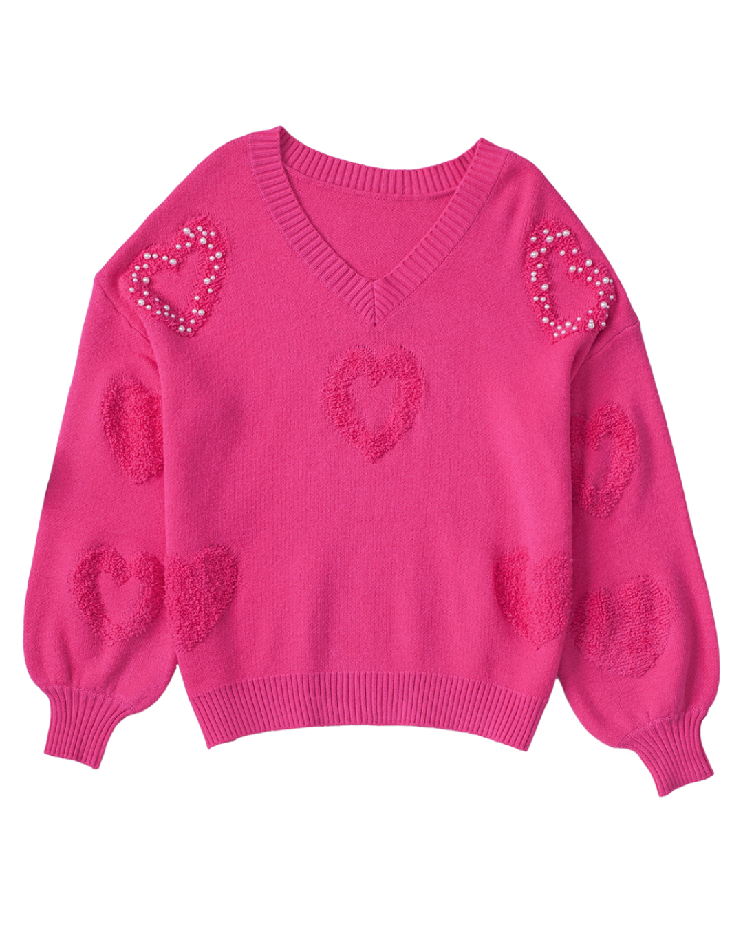 Pearl Embellished Hearts Sweater   