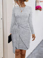 Round Neck Long Sleeve Bodycon Dress Light Gray S