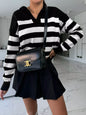 Striped Dropped Shoulder Knit Top Black S