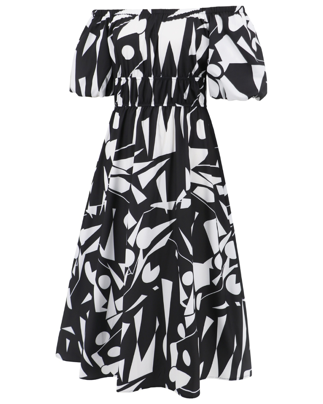 Printed Off-Shoulder Balloon Sleeve Dress   