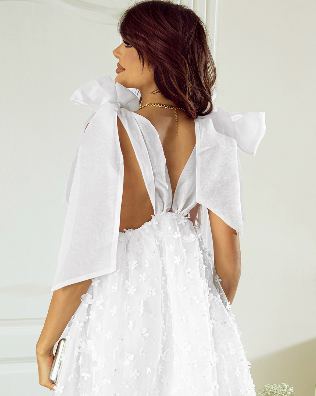 Flower Applique Puffy Bridal Dress   