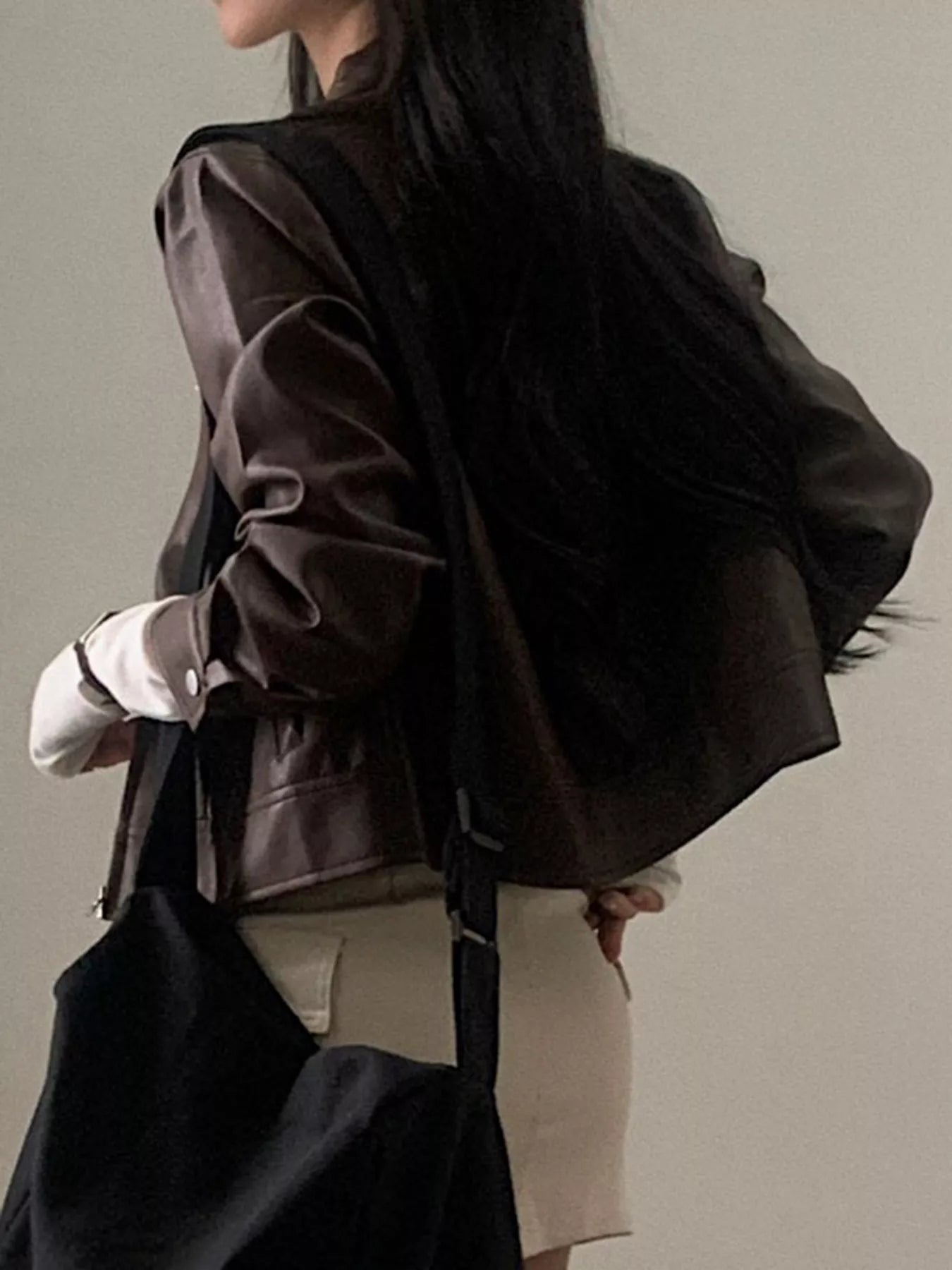 Cropped Zip Up Leather Jacket