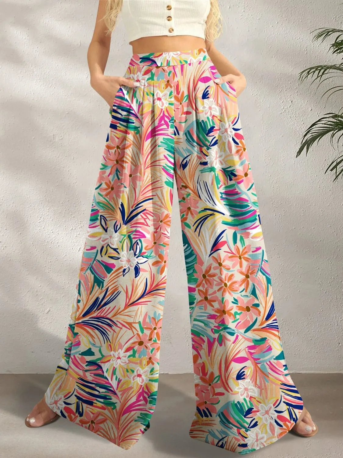 Printed Wide Leg Pants Sherbet S