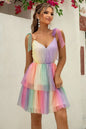 Gradient Tie-Shoulder Layered Dress Multicolor XS
