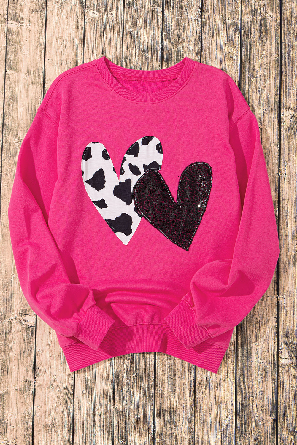 Sequin Double Heart Graphic Sweatshirt