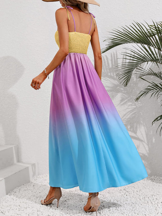 Honey Color Block Tie Shoulder Smocked