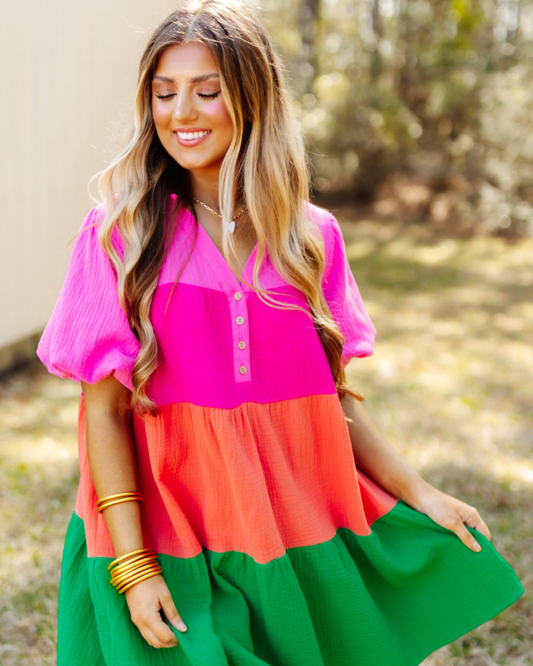 Multicolor Color Tiered Dress   