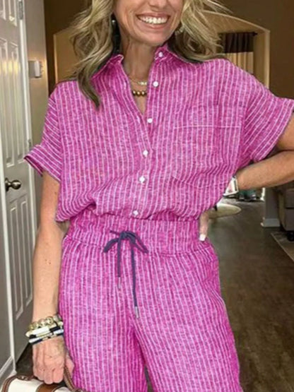 Striped Button-Up Shirt With Wide Leg Pants