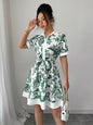 Floral Print Button-Front Shirt Dress Green S