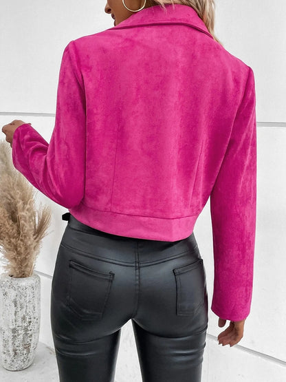 Zip Up Suede Cropped Moto Jacket
