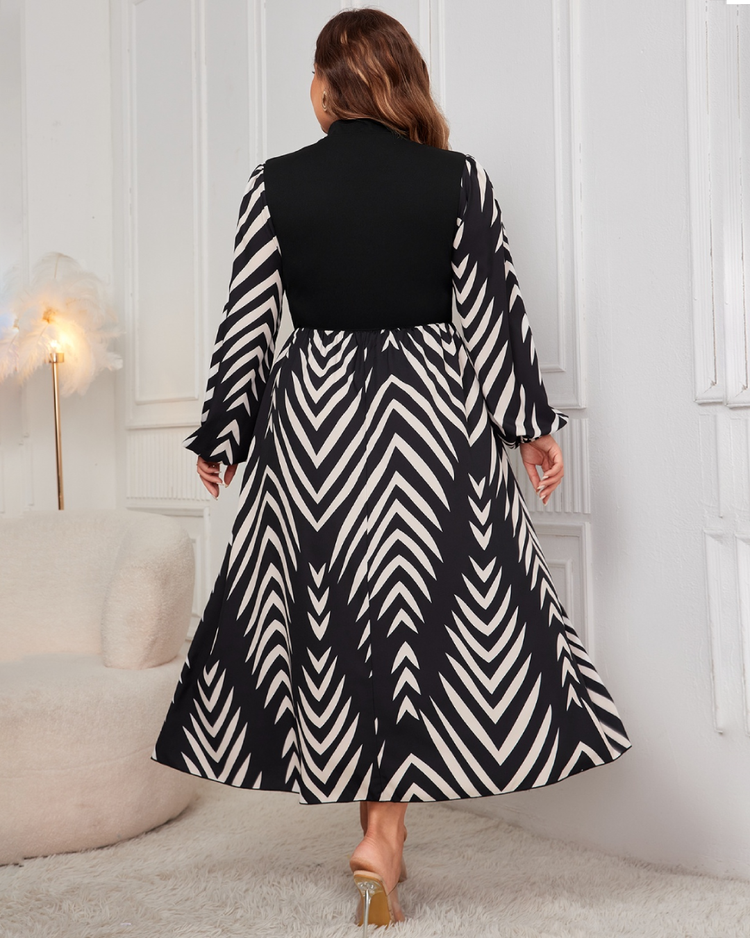 Plus Size Printed Mock Neck Midi Dress   