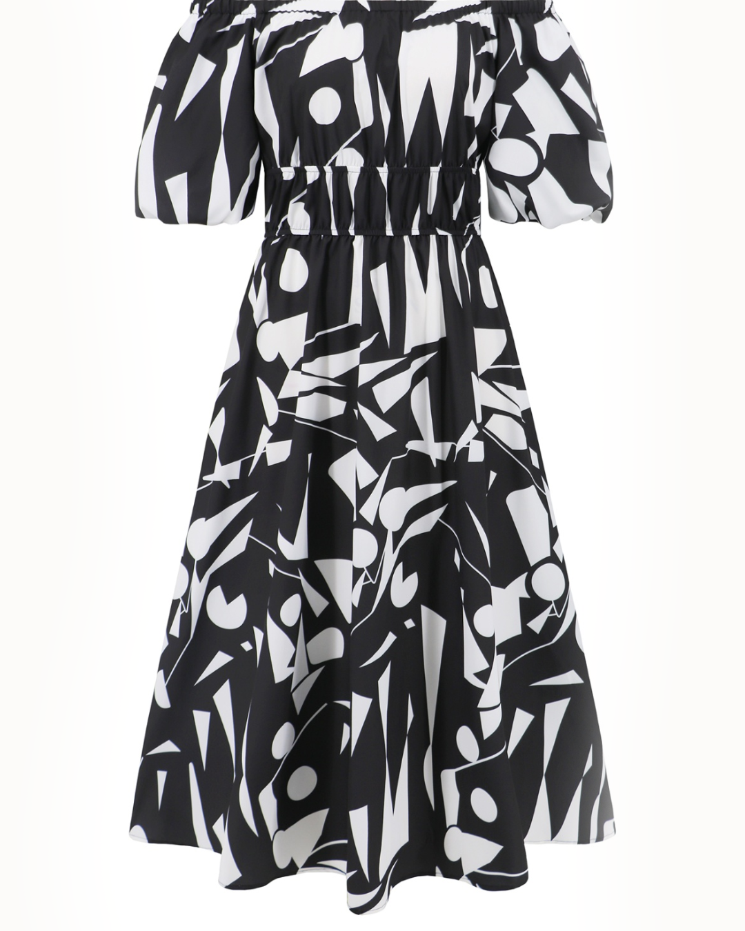 Printed Off-Shoulder Balloon Sleeve Dress   