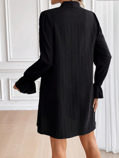 Pearl Embellished Bow Tie Flounce Sleeve Dress