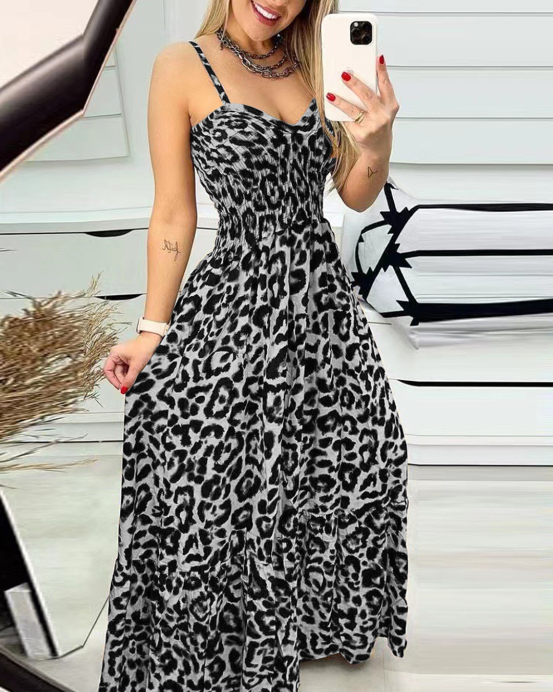 Leopard Sweetheart Neck Cami Dress   