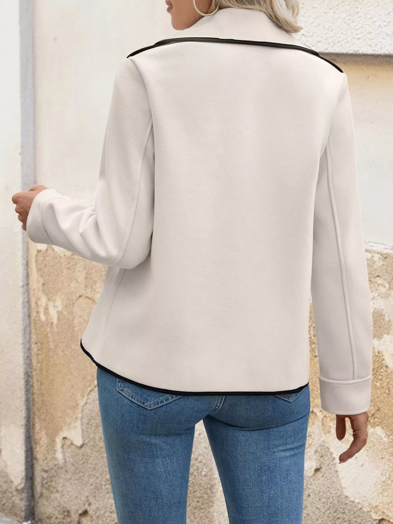 Contrast Trim Double-Breasted Jacket