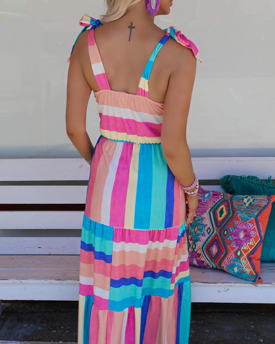 Multicolor Color Block Striped Dress   