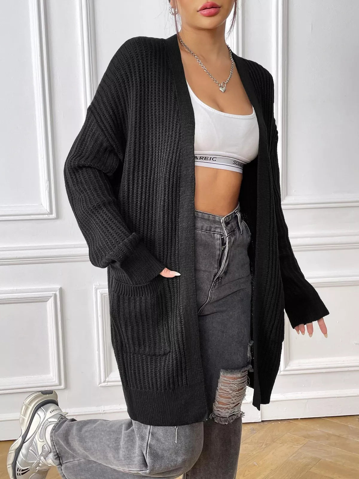 Open Front Drop Shoulder Cardigan