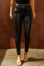 Black Shiny Leopard Textured Leggings Black S