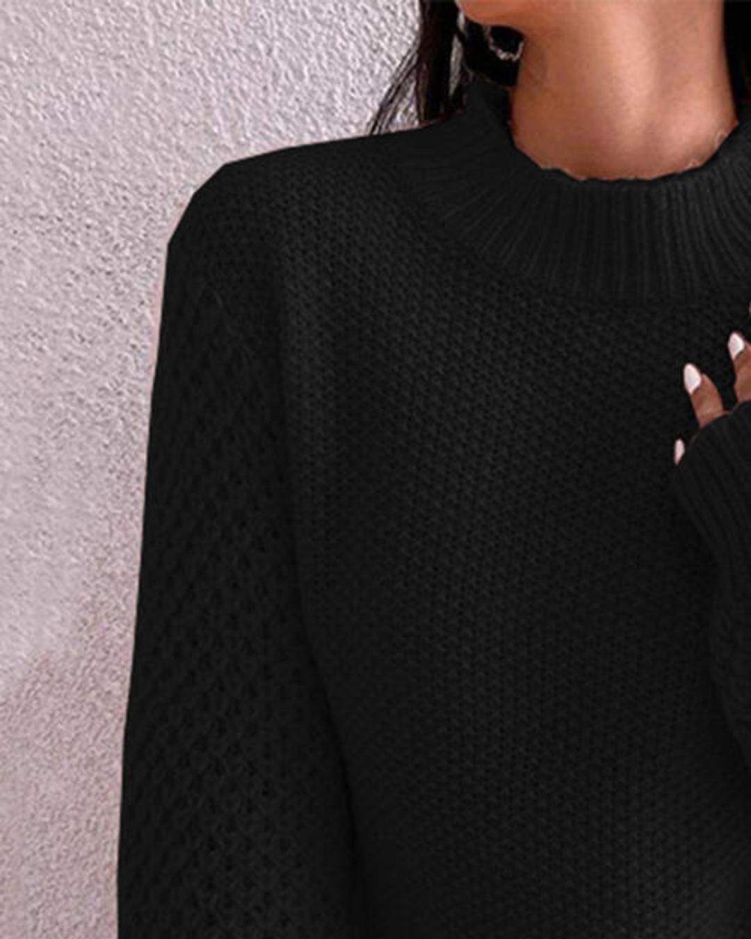 Openwork Mock Neck Long Sleeve Sweater   