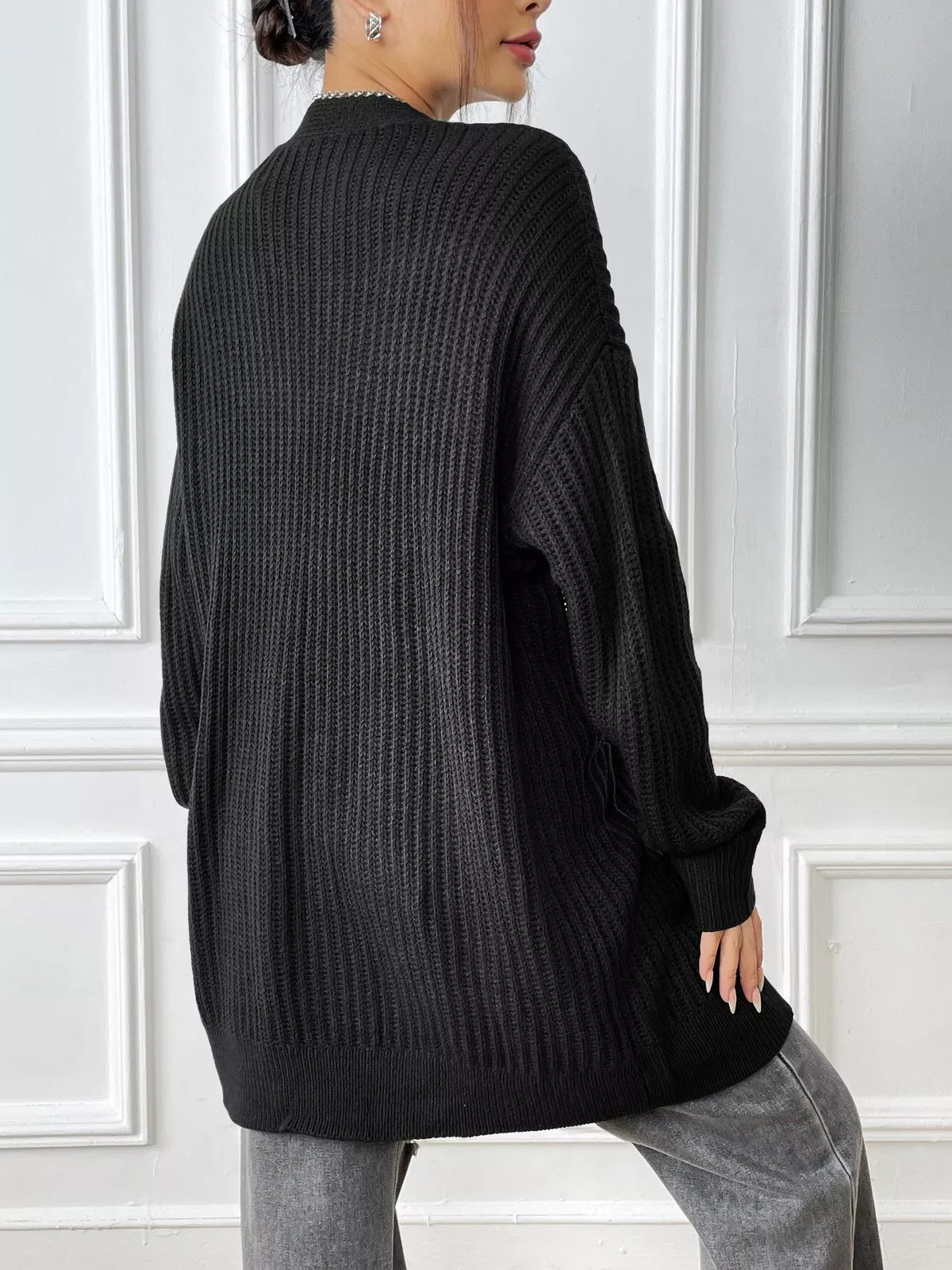 Open Front Drop Shoulder Cardigan