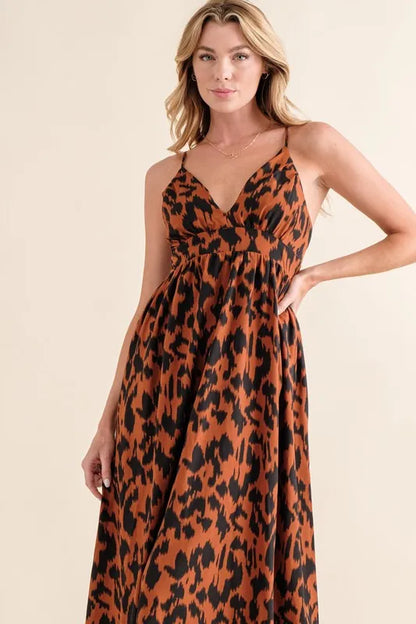 Leopard Print Plunge Maxi Dress