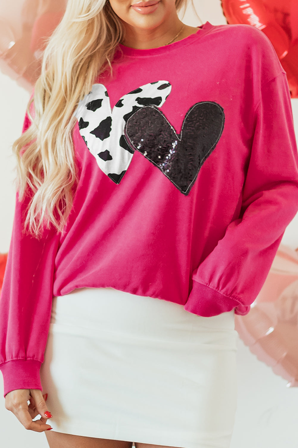 Sequin Double Heart Graphic Sweatshirt