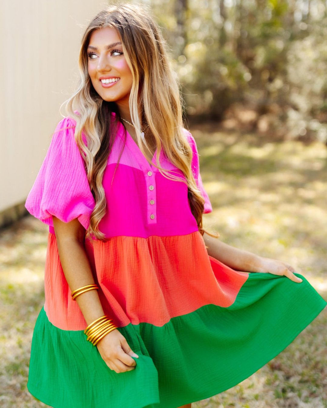 Multicolor Color Tiered Dress   