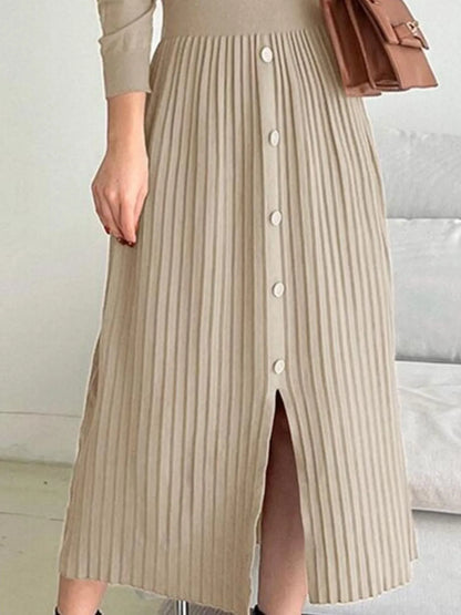 Slit Front Mock Neck Long Sleeve Knit Dress