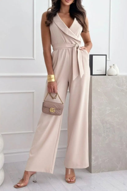 Surplice Sleeveless Wide Leg Jumpsuit Dust Storm S