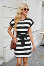 Tied Contrast Striped Short Sleeve Mini Tee Dress Black S