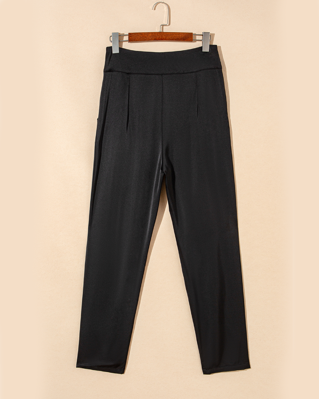 Black Button High Waist Tapered Pants   