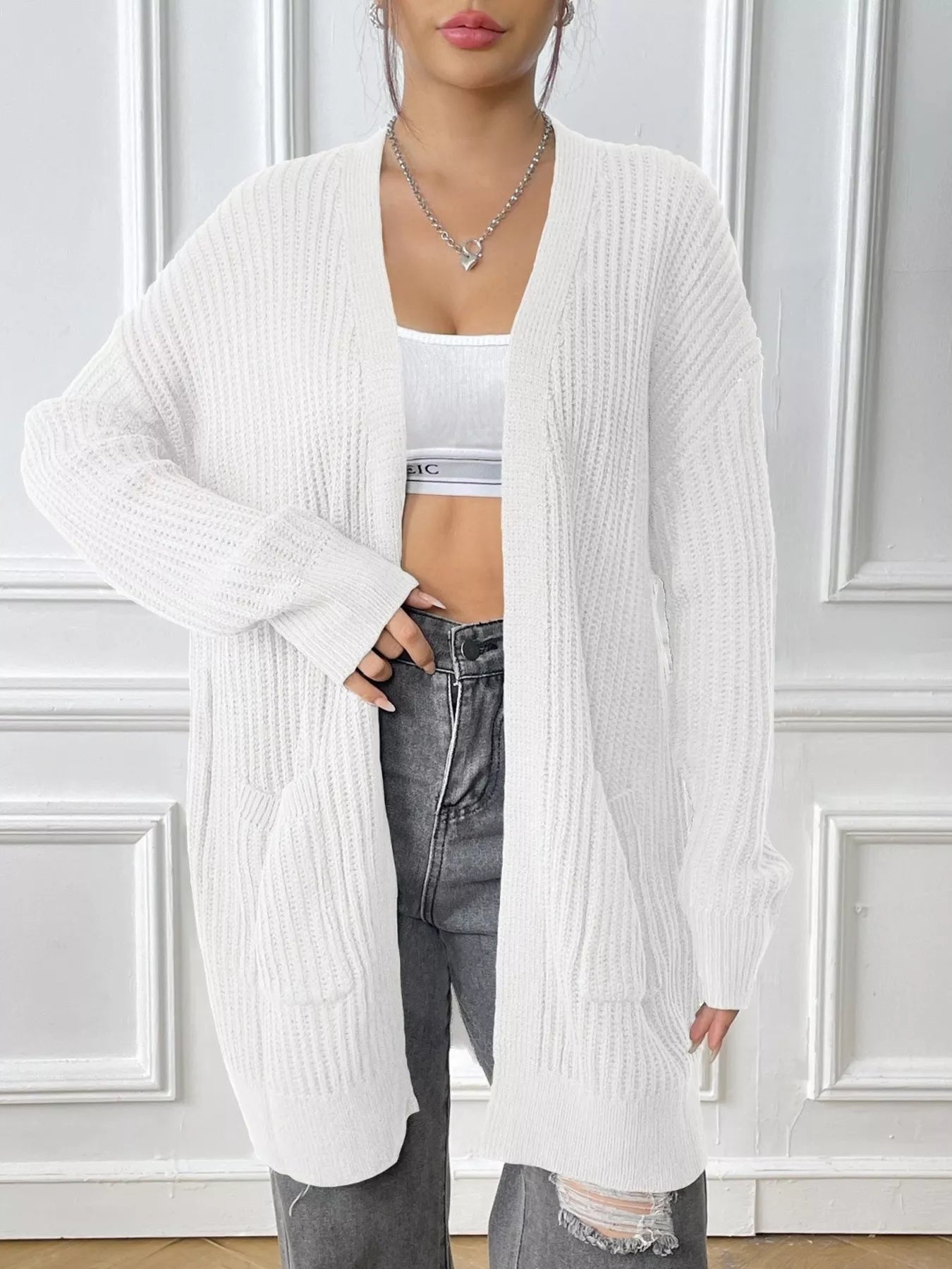 Open Front Drop Shoulder Cardigan