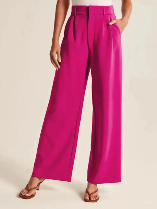 High Waist Wide Leg Pants Deep Rose S