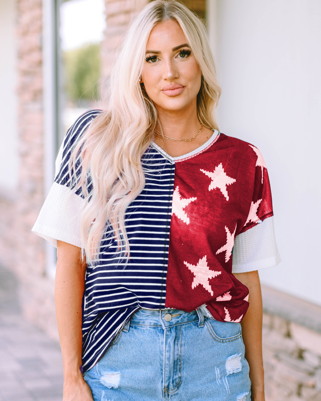 Stripes & Stars Print Knit Top   