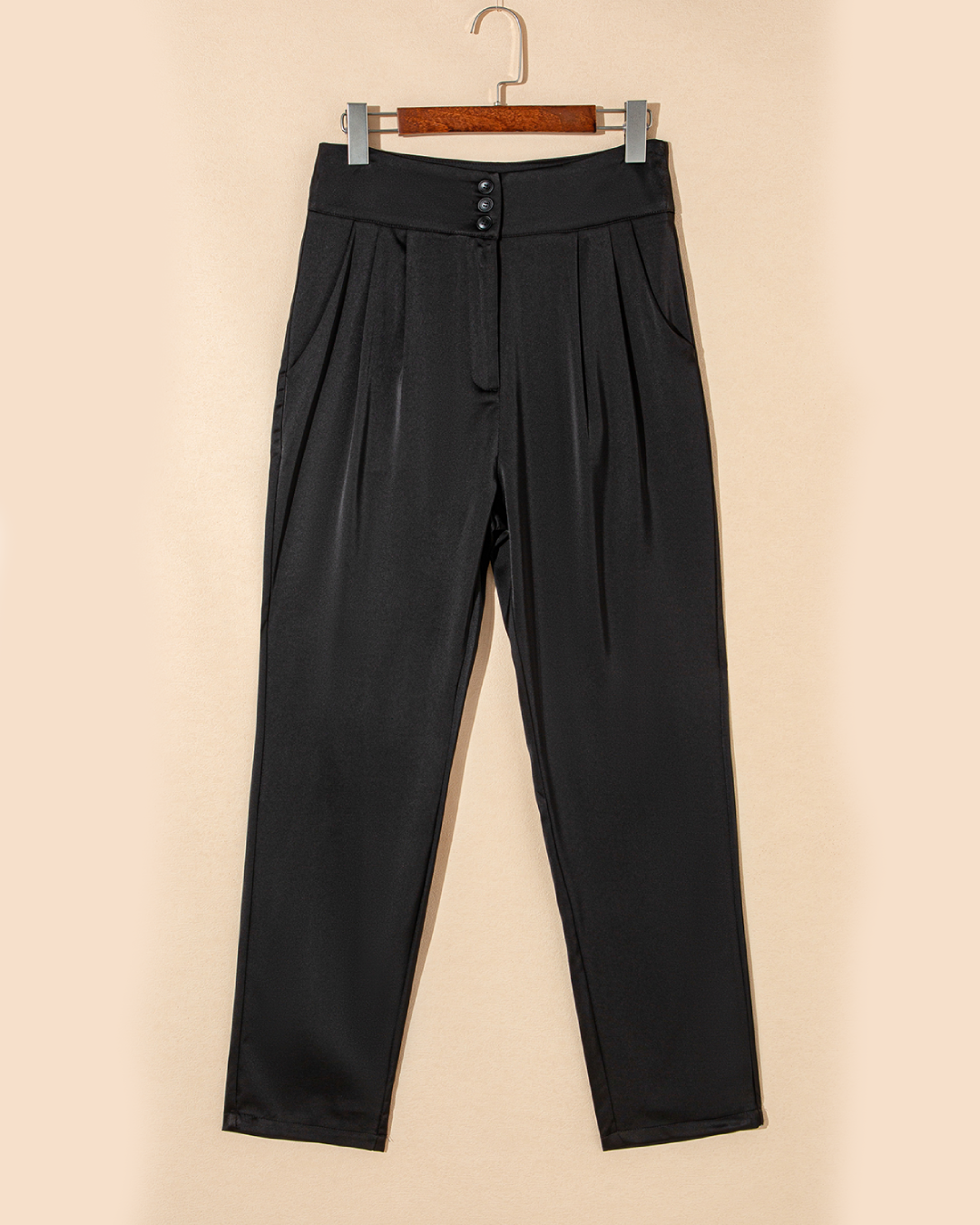 Black Button High Waist Tapered Pants   