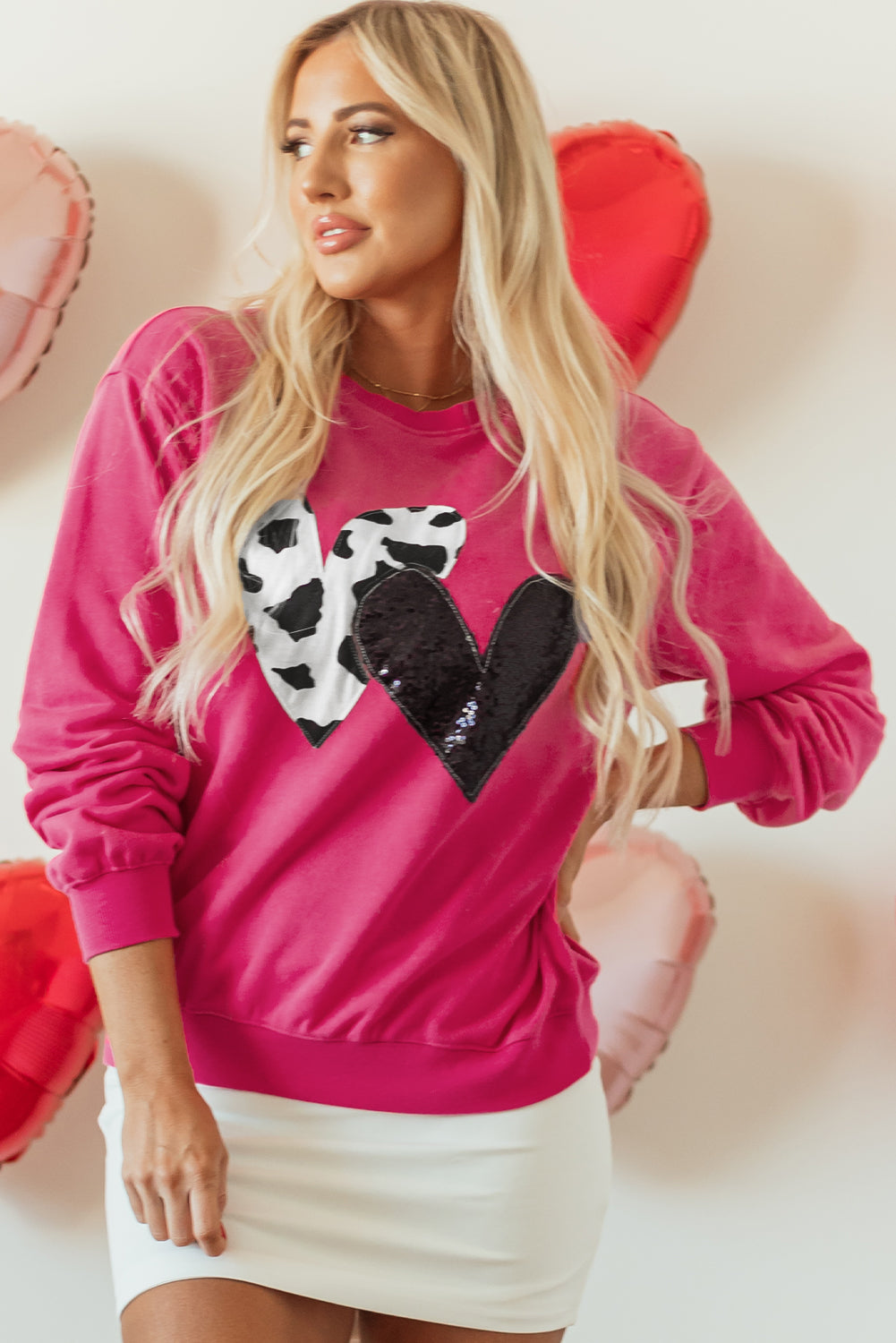 Sequin Double Heart Graphic Sweatshirt