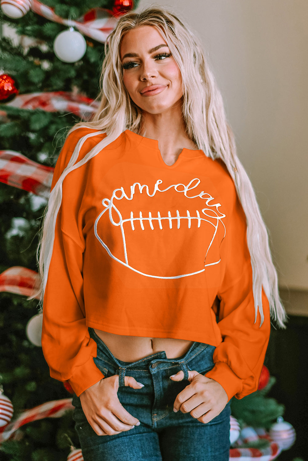 Lettering Notched Neck Sweatshirt   