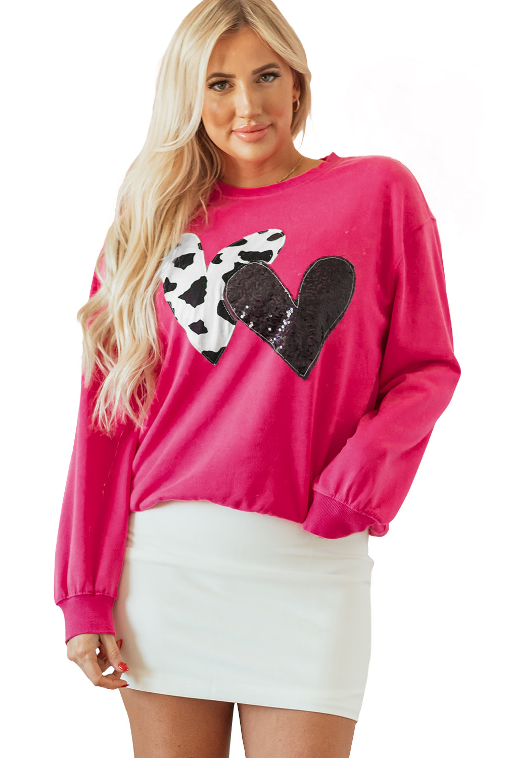 Sequin Double Heart Graphic Sweatshirt