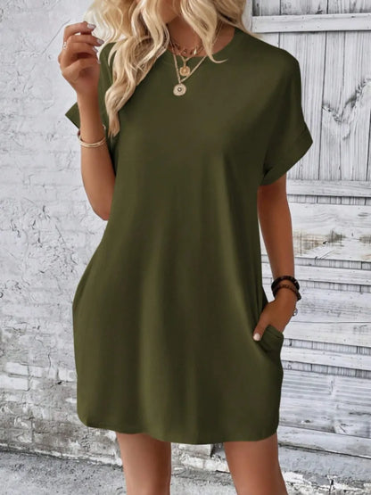 Short Sleeve Mini Tee Dress with Pockets
