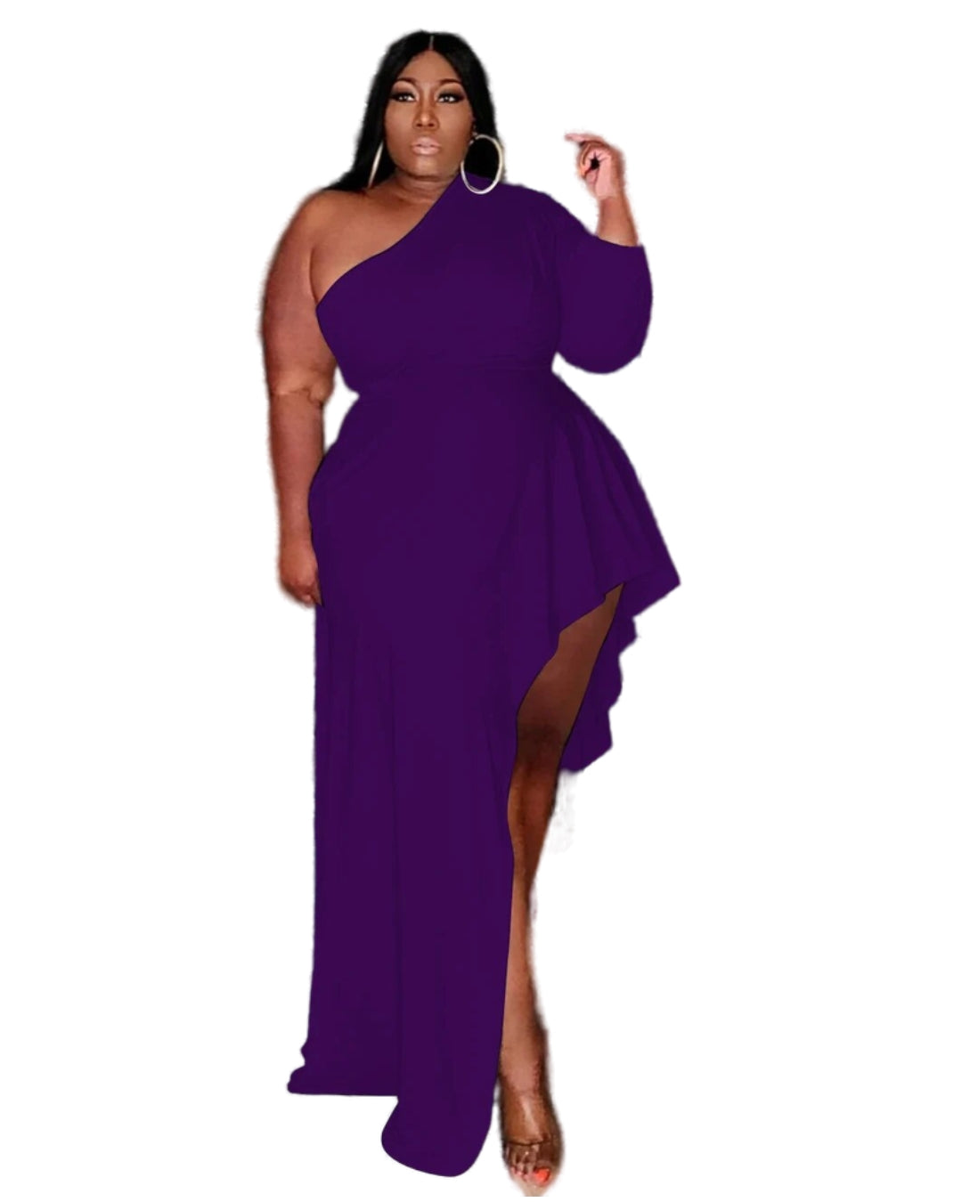 Plus Size One Shoulder Ruffle Dress Purple XL 