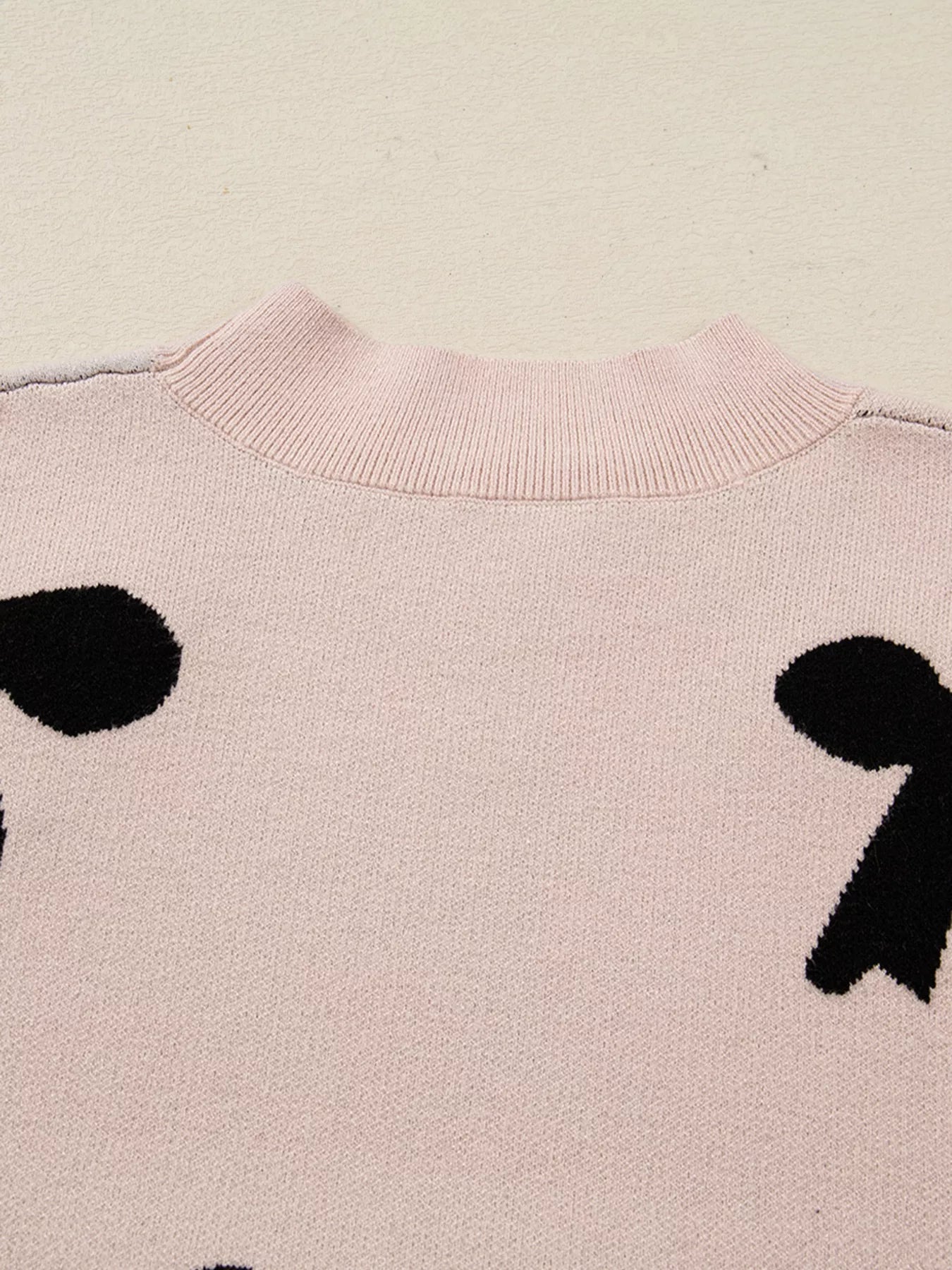 Pearl Embellished Bow Pattern Loose Sweater