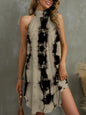 Tie-Dye Grecian Neck Dress Khaki L