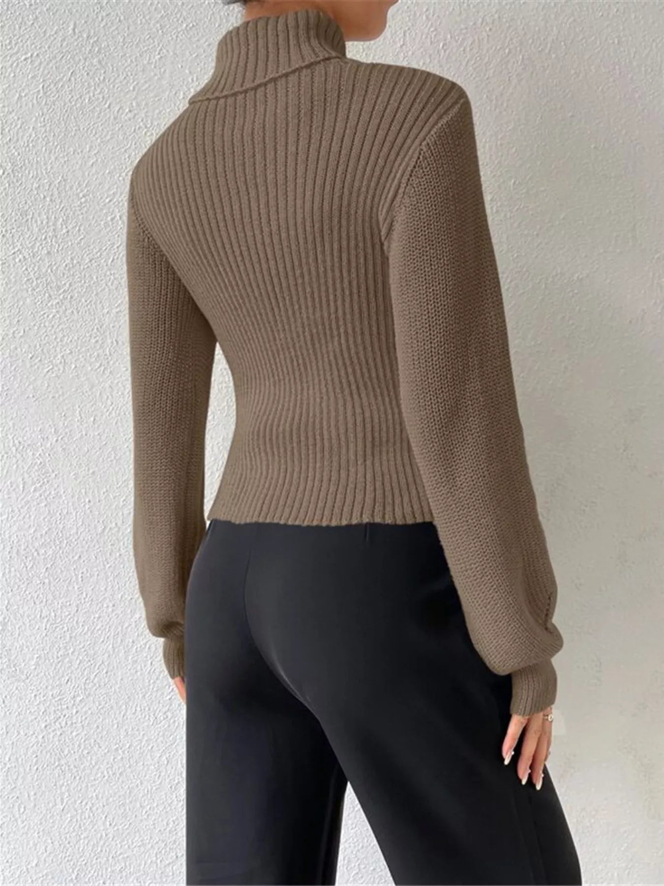Cutout Front Turtleneck Long Sleeve Sweater