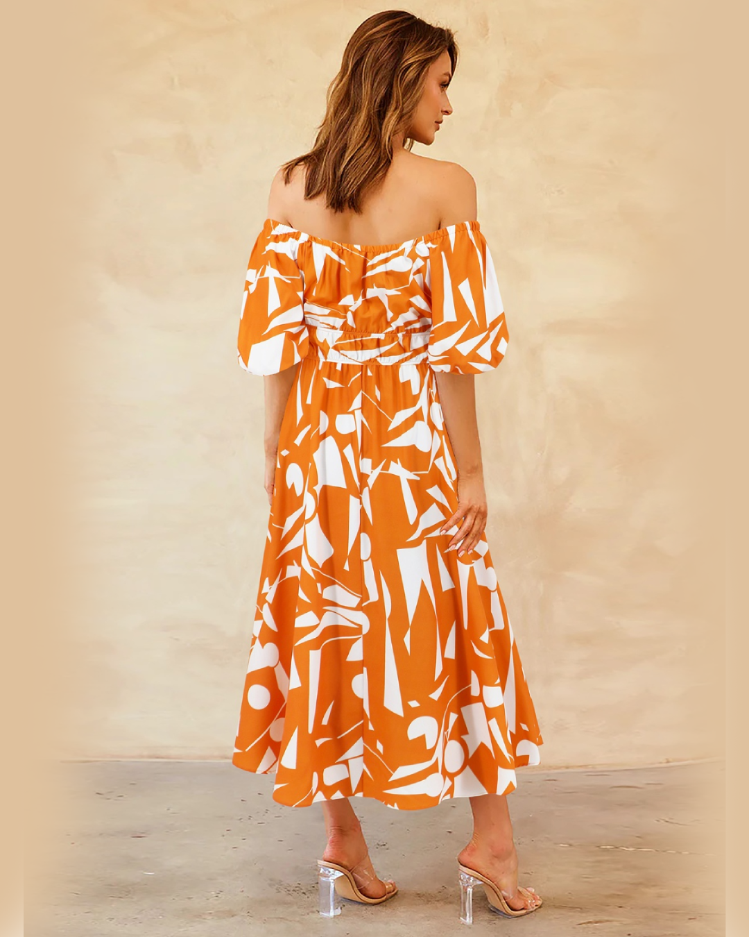 Printed Off-Shoulder Balloon Sleeve Dress   