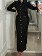 Textured Long Sleeve Midi Dress Black S